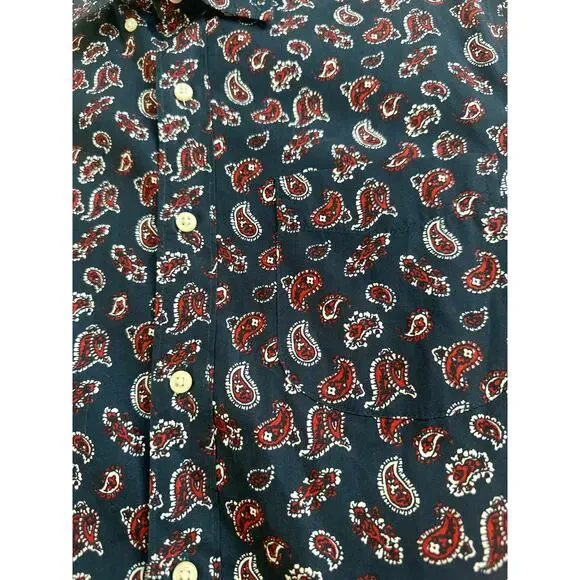 J. Crew Men's Slim Fit Blue with Red and White Paisley Print Collar Button Down - Picture 9 of 11